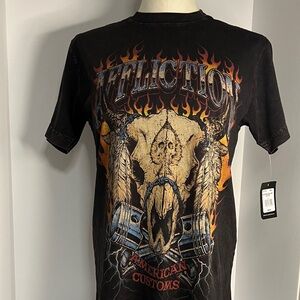 Affliction Men's Black and Orange Graphic Tee